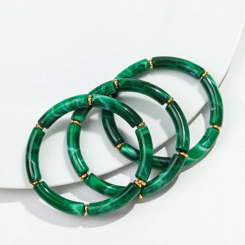New Bohemia Acrylic 3Pcs Bamboo Tubule Bracelet Set for Women