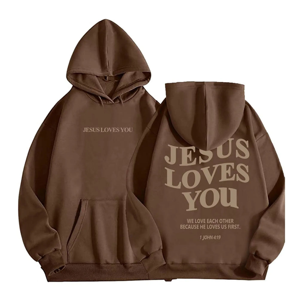 Jesus Loves You Oversized Graphic Hoodie Women
