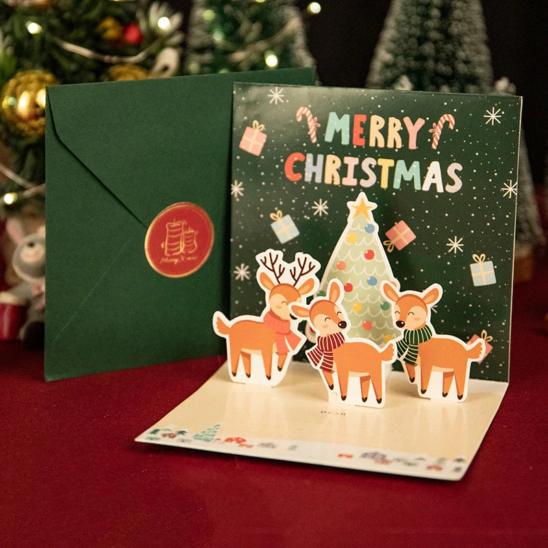 5/1PCS 3D Pop UP Christmas Greeting Cards with Envelope