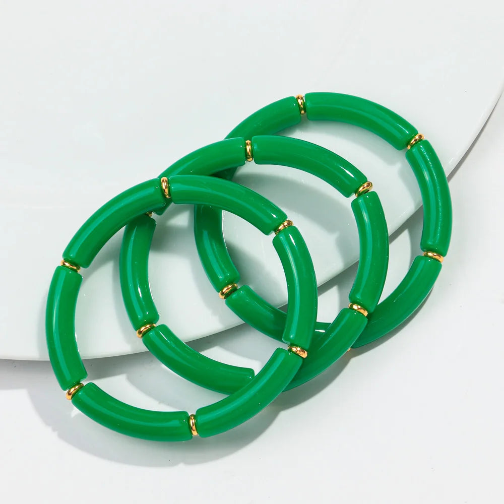 New Bohemia Acrylic 3Pcs Bamboo Tubule Bracelet Set for Women