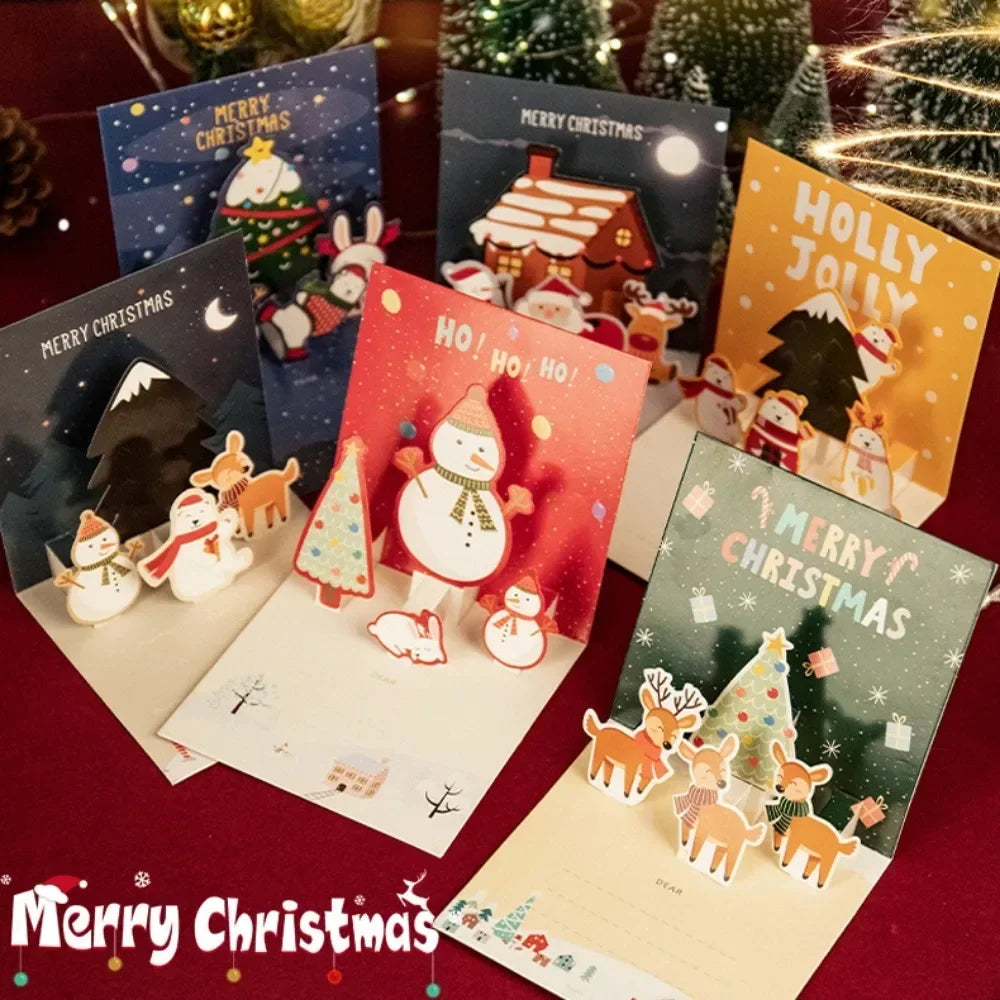 5/1PCS 3D Pop UP Christmas Greeting Cards with Envelope